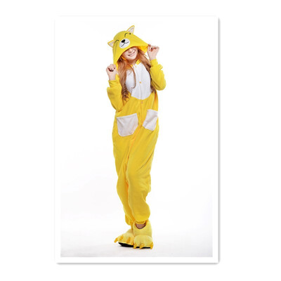 

Womens winter pajamas unisex cartoon pajamas yellow fox Cosplay flannel pajamas adult raccoon animal pajamas