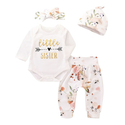 

Newborn Baby Girl Clothes Set 100 Cotton Long-sleeved RomperTrousersHatHeadband 4pcs Infant Clothes