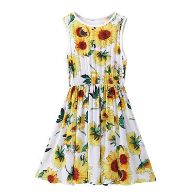 

Summer Women Kids Girls Baby Sleeveless Cotton Floral Print Casual Dresses