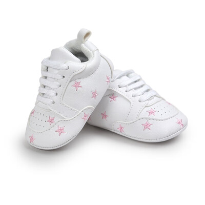

Baby Shoes Newborn Boys Girls Heart Star Pattern Shoes Kids Toddlers Lace Up PU Sneakers 0-18 Months Baby First Walkers