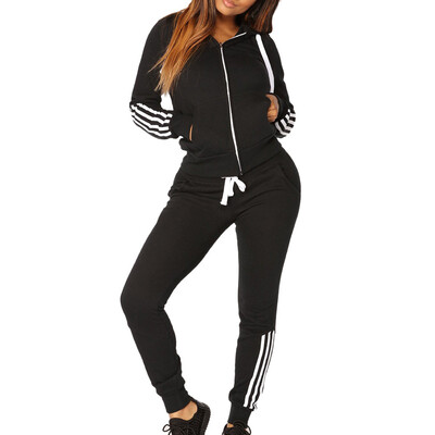 

Roseonmyhand Fashion Women Casual Stripe Zipper Long Sleeve Pullove Sport TopsLong Pants Set