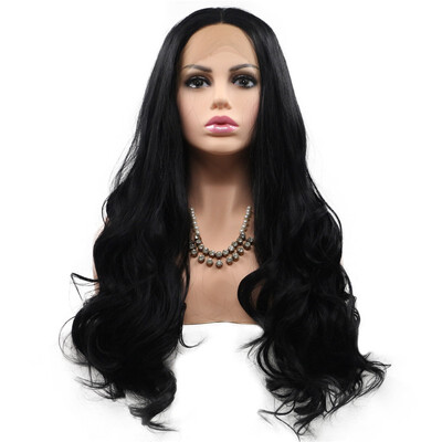 

Dolago Synthetic Wigs For Women Long Wavy Wig Black lace front wig