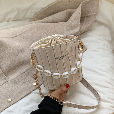 

Bag female Korean version of the wild stone pattern portable Messenger bag fashion chain letter bucket bag