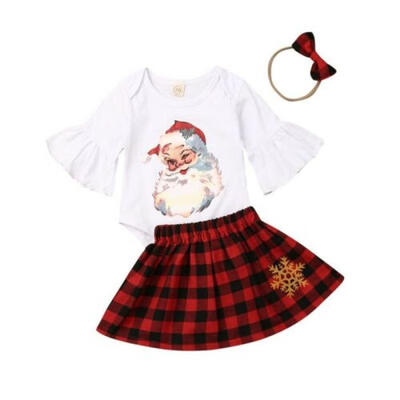 

US Newborn Baby Girls Christmas Skirts Outfits Romper Dress Headband Clothes
