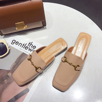 

Slippers women2019 new spring&summer retro-wear square head retro-slip-on flat-bottomed Moellers bottom semi-trailer