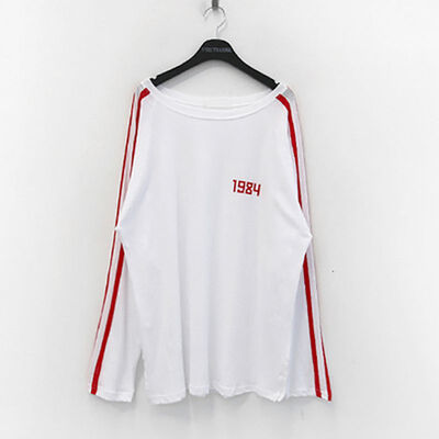 

Spring Autumn T Shirt Women Loose Long Sleeve T Shirt Letter Print Stripe Patchwork Casual Simple Sports Style Tee Top