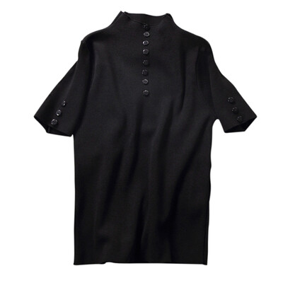 

Women Autumn Fashion Concise Slim Fit Solid Color Round Collar Short Sleeve Sweater