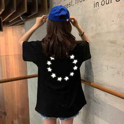 

Reflective T-Shirt Womens Summer O Neck Casual Short Sleeve Letter Stars Print T Shirt Style