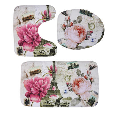 

3pcs Non Slip Toilet Carpet Seat Cover Flannel Printing Bathroom Foot Pad