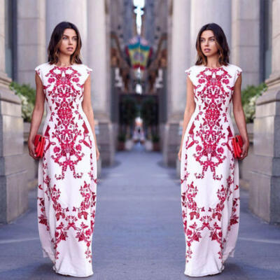 

US Women Long Maxi BOHO Evening Cocktail Party Dress Beach Floral Dress Sundress