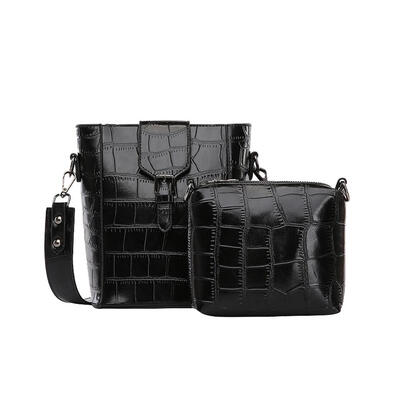 

2pcsset Solid Color Plaid Shoulder Handbags Clutch Women Top-handle Totes