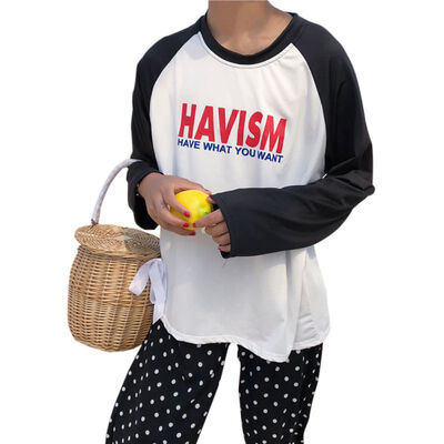 

Women Slim Round Collar Cartoon Print Loose Long Sleeve Casual T-Shirt