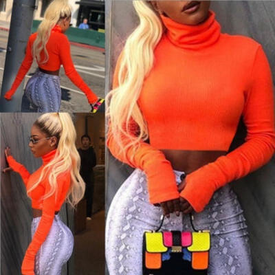 

Women Long Sleeve T-Shirt Slim Fit Turtle neck Pullover High Tops Casual SML