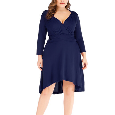 

Women New Spring Fashion Sexy Concise Elegant Solid Color V-neck Long Sleeve Dresses