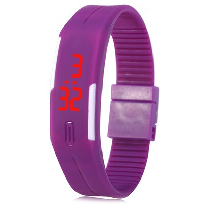 

LED Watch Red Subtitles Date Rubber Strap Rectangle Dial