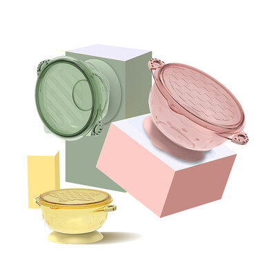 

Rushan LUSN childrens tableware 3 sets of non-slip binaural baby strong suction cup bowl with lid food supplement training bowl with lid three bowl set
