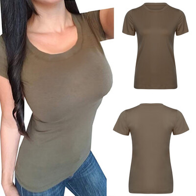 

Nomeni Women Fashion Sexy Short Sleeve O-Neck Pure Color Blouse Casual T-Shirt Tops