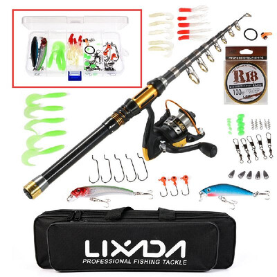 

Lixada Telescopic Fishing Rod&Reel Combo Full Kit Spinning Fishing Reel Gear Organizer Pole Set