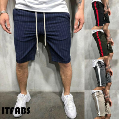 

Fashion Summer Mens Slim Fit Casual Cotton Shorts Stripe Short Pants Sport