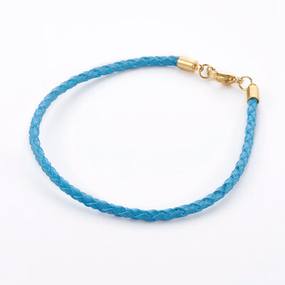 

Braided Leather Cord Bracelet Making with 304 Stainless Steel Lobster Claw Clasps Golden DeepSkyBlue 8-38"214cm 3mm