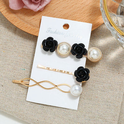 

Pearl Hair Clip Headwear Sweet Pearl Rose Word Clip Side Clip Three piece Sweet Hair Hairband Barrette Headdress Accessories