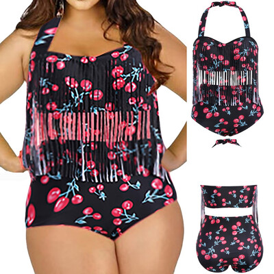 

Roseonmyhand Plus Size Women Cherry Print Push-Up Padded Bikini Set Bra Swimsuit Beachwear