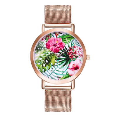 

Fashion Quartz Women Watch Plant Pattern Ladies Elegant Clock Leather Band Vogue Sport Wrist Watches clock relogio feminino &Ff