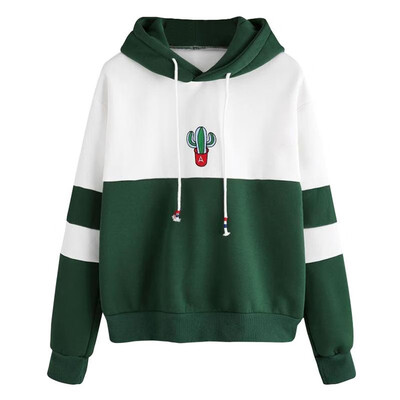 

Women Hoodies Hooded Sweatshirt Color Splicing Long Sleeves Front Pockets Pullovers Outwear