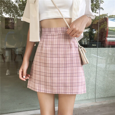 

Women Summer Vintage High Waist A-Line Wild Plaid Print Skirt Casual Maxi Dress