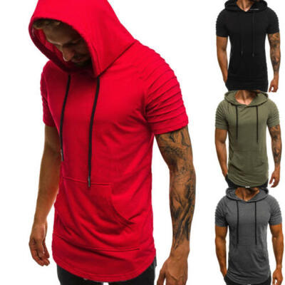 

US Men Slim Fit Short Sleeve Hoodie Muscle Tee Shirts Casual T-shirt Tops Blouse