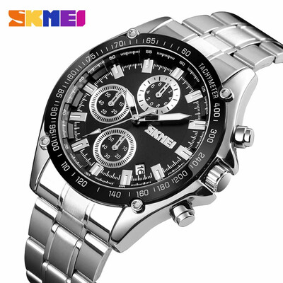 

Gobestart SKMEI Business Casual Fashion Three Eyed Six Needle Steel Belt Mens Watch