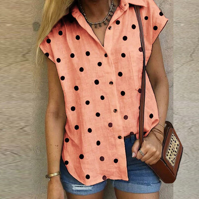 

Starmoon Womens Summer Casual Fashion Stand Print Short Polka Dot Shirt Tops