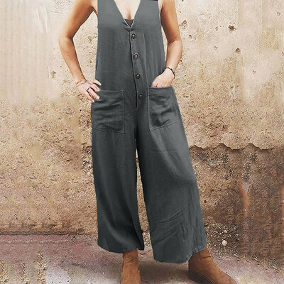 

Starmoon Fashion Sexy Women Solid Sleeveless Pocket Button Easy Vest Long Jumpsuit