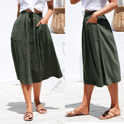 

Roseonmyhand Womens Sexy Casual Button High Waist Hip With Pocket Long Skirt