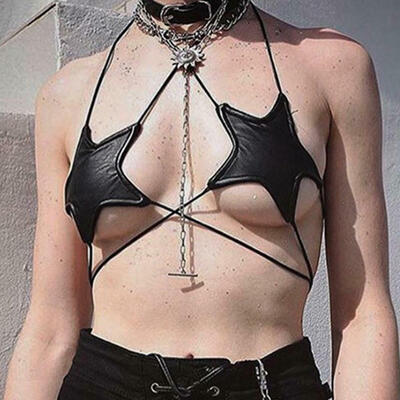 

Womens Gothic Punk Star Leather Bralette Lace Up Bralet Bra Cami Tank Crop Tops Bustier Lingerie Underwear