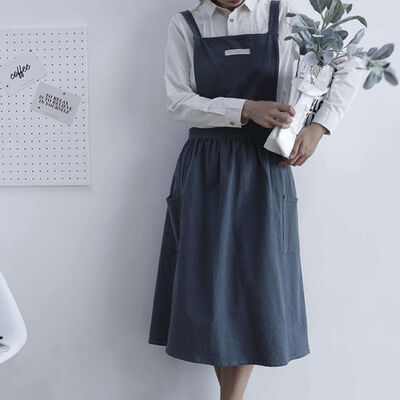

Cooking Apron Simple 100 Washed Cotton Uniform Apron Korean Style Pleated Apron Light Blue Home Household Cleaning Tools Aprons