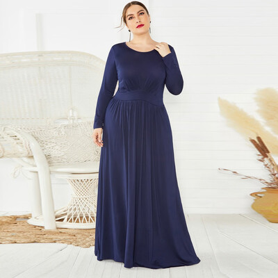 

Gobestart Fashion Women O-Neck Plus Size Solid Long Sleeve Bandage Dress