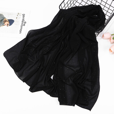 

Muslim Hui color monochrome thin section breathable hijab fashion sprinkling gold sequins pearl chiffon headscarf