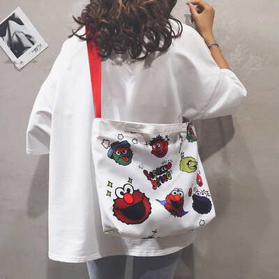 

Bag bag female 2019 new Korean version of the wild Harajuku students large capacity package Sesame Street canvas shoulder Messenger bag