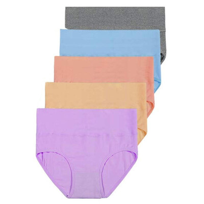 

Toponeto Women 5PC Briefs Solid Color Soft Cotton High Waist Stitching Briefs Briefs