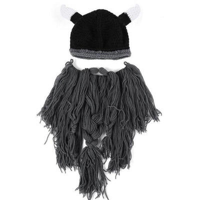 

Halloween Knit Viking Beard Horn Hat Crazy Ski Cap Barbarian Vagabond Beanie