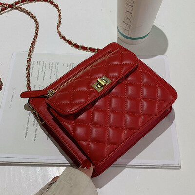 

Female 2019 new wave Korean fashion chain shoulder Messenger bag female Joker diamond chain small square bag