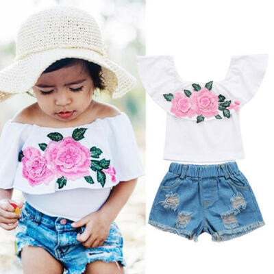 

US Toddler Baby Girls Kids Shirts TopsJeans Denim Short Summer Outfits Clothes