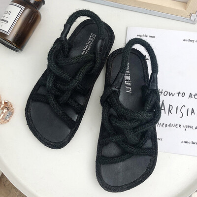 

Summer womens shoes hi with Roman sand beach shoes crossed with hemp rope straw sandals