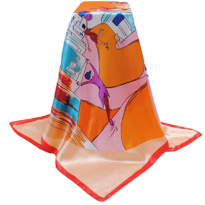 

New Fashion Women Square Scarf Colorful Small Town Print Shaw Pashima Kerchief Elegant Thin Scarf