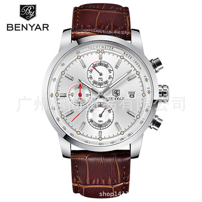 

Binya fashion mens quartz watch leather casual mens watch small three-needle calendar watch