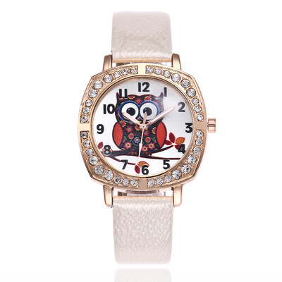 

Lady cute owl cartoon watch square dial with diamonds English table