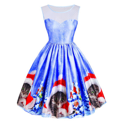 

Christmas Cat Snowflake Mesh Panel Dress
