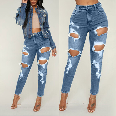 

〖Follure〗Fashion Women Jeans Denim Hole Female High Waist Stretch Slim Sexy Pencil Pants