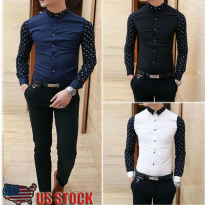 

Fashion Mens Luxury Slim Fit Casual Shirts Long Sleeve Formal Dress Shirt Tops